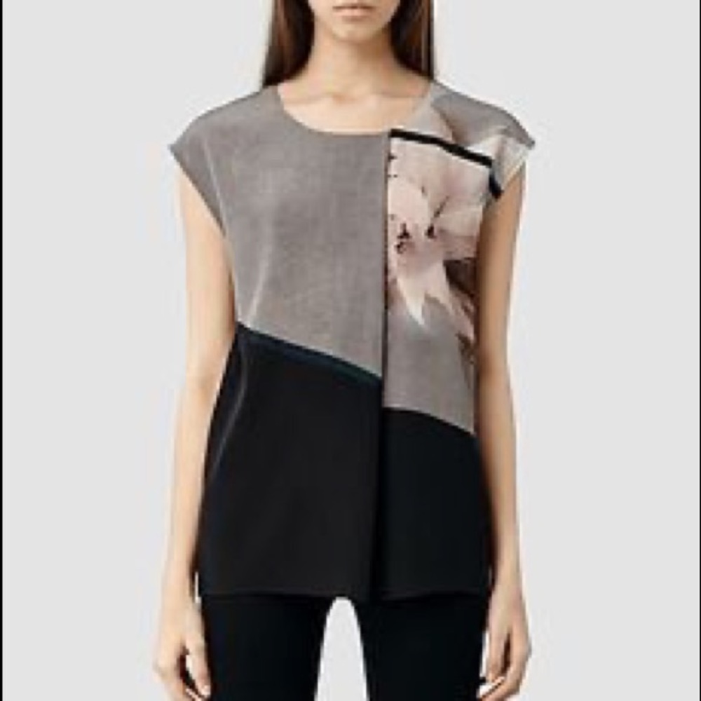 Stunning All Saints silk top with abstract flower pattern (worn once!)